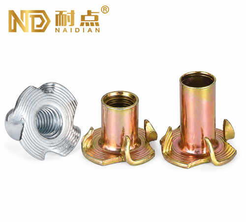 Carbon Steel T-Nuts | Q235 Zinc/Yellow Zinc Cold-Forged 4-Prong for Furniture Mass Production